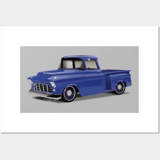 1955 Chevrolet Pickup Classic Truck Bright Blue Posters and Art